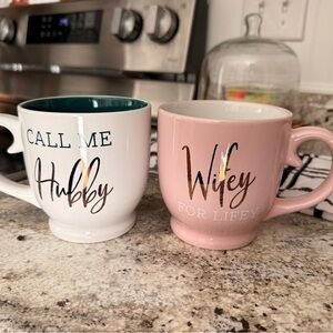 Pink and White 'Hubby and Wifey' Mug Set